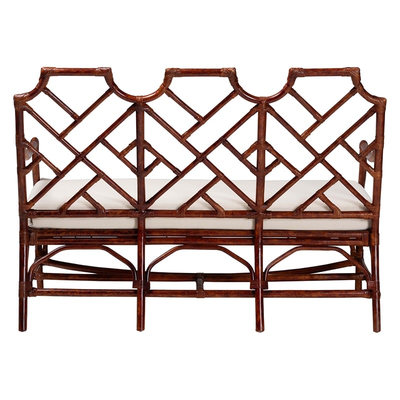 bali & pari Aella Marbled Tortoise Natural Rattan Loveseat Bench with Cushion