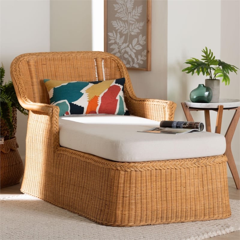 bali & pari Cesar Natural Rattan Chaise Lounge Chair with Cushion
