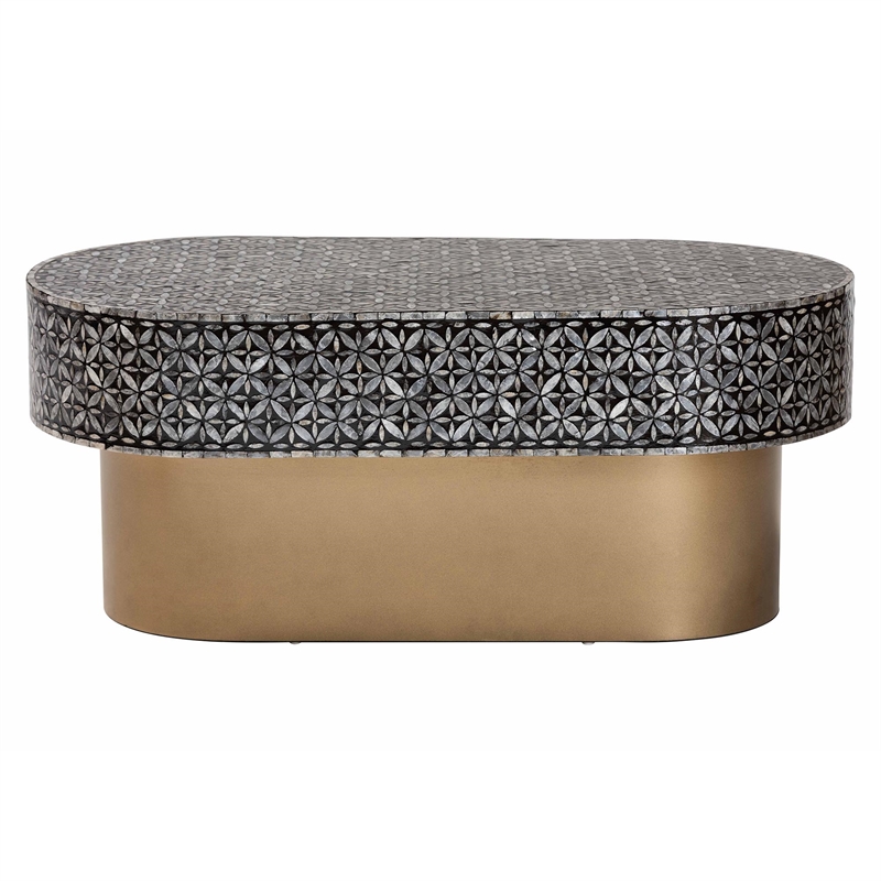 bali & pari Emery Capiz Shell Coffee Table Mother of Pearl Oval Accent Table