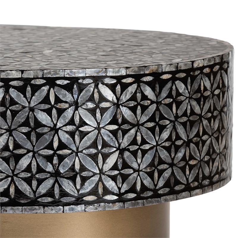 bali & pari Emery Capiz Shell Coffee Table Mother of Pearl Oval Accent Table