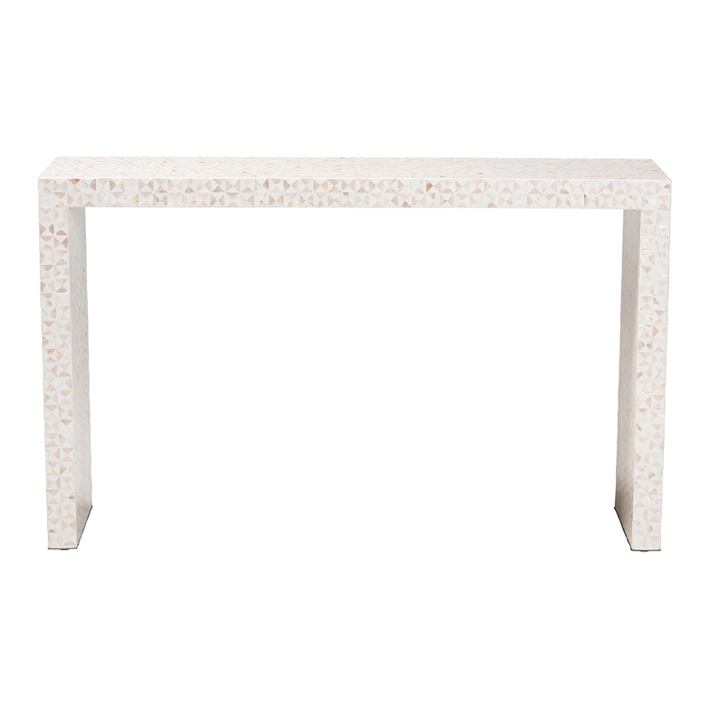 bali & pari Magara Capiz Shell Beige Wood Console Table Waterfall Accent Table