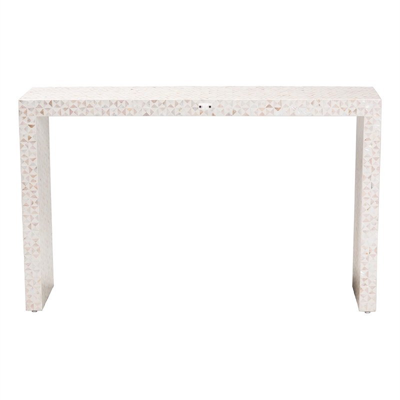 bali & pari Magara Capiz Shell Beige Wood Console Table Waterfall Accent Table