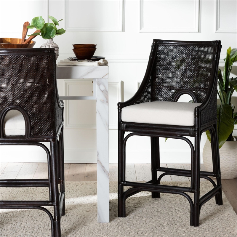 bali & pari Acton Natural Rattan Counter Stool Handwoven Wicker Accent Stool