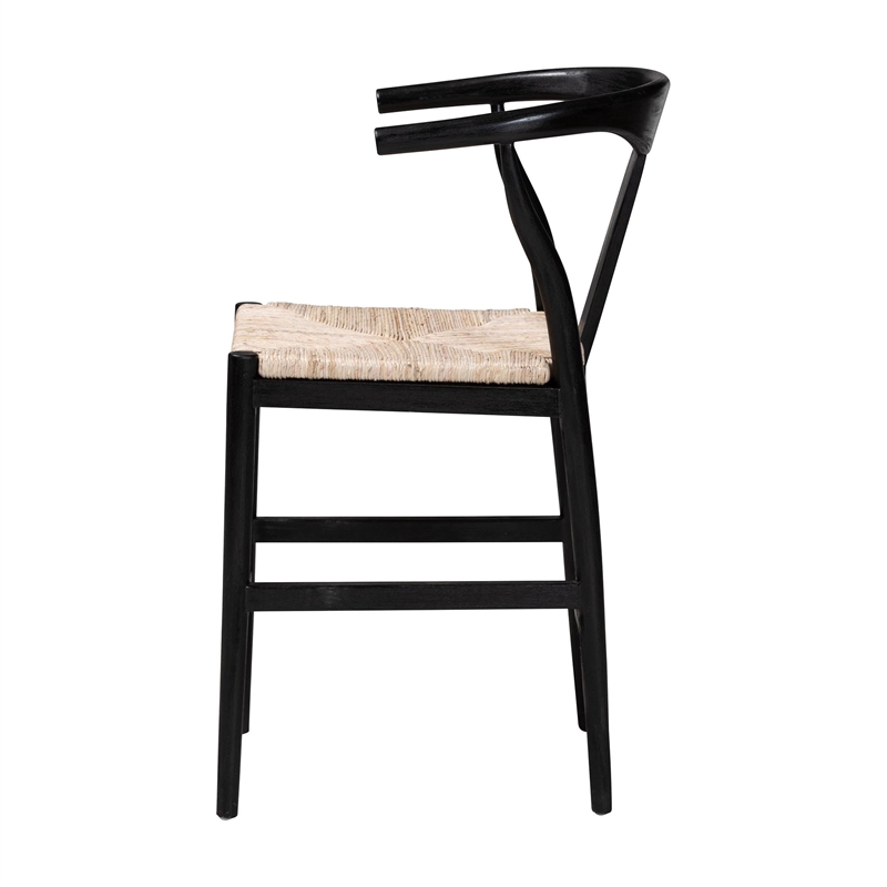 bali & pari Fika Wishbone Counter Stool with Seagrass Seat Wood Frame Black