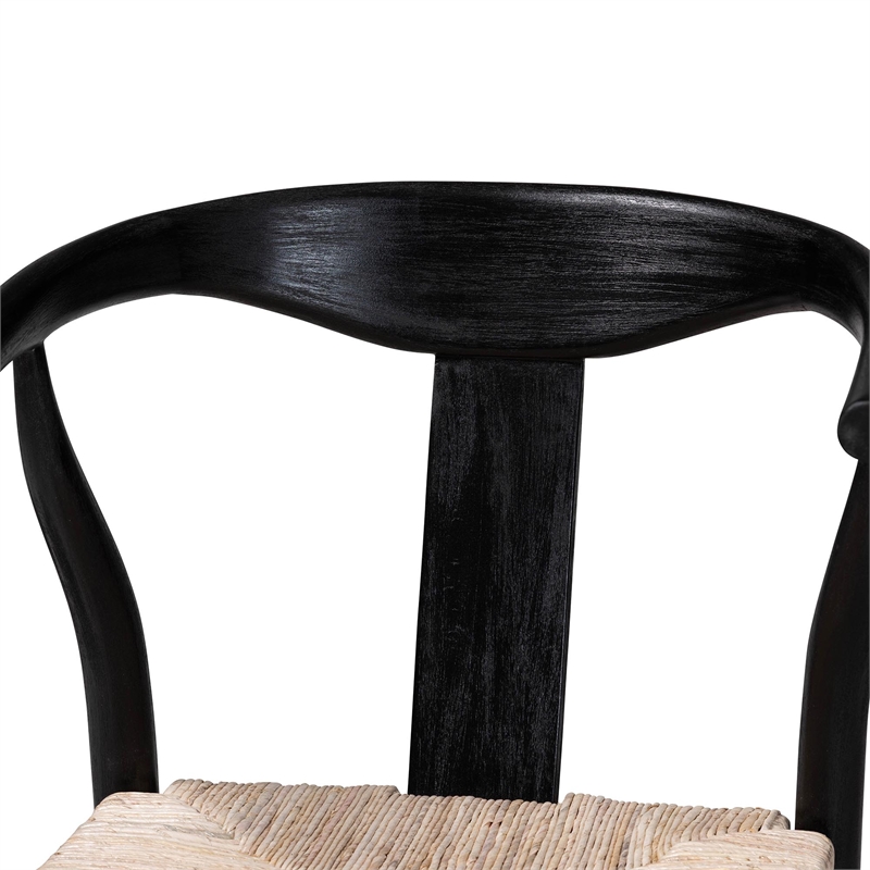 bali & pari Fika Wishbone Counter Stool with Seagrass Seat Wood Frame Black