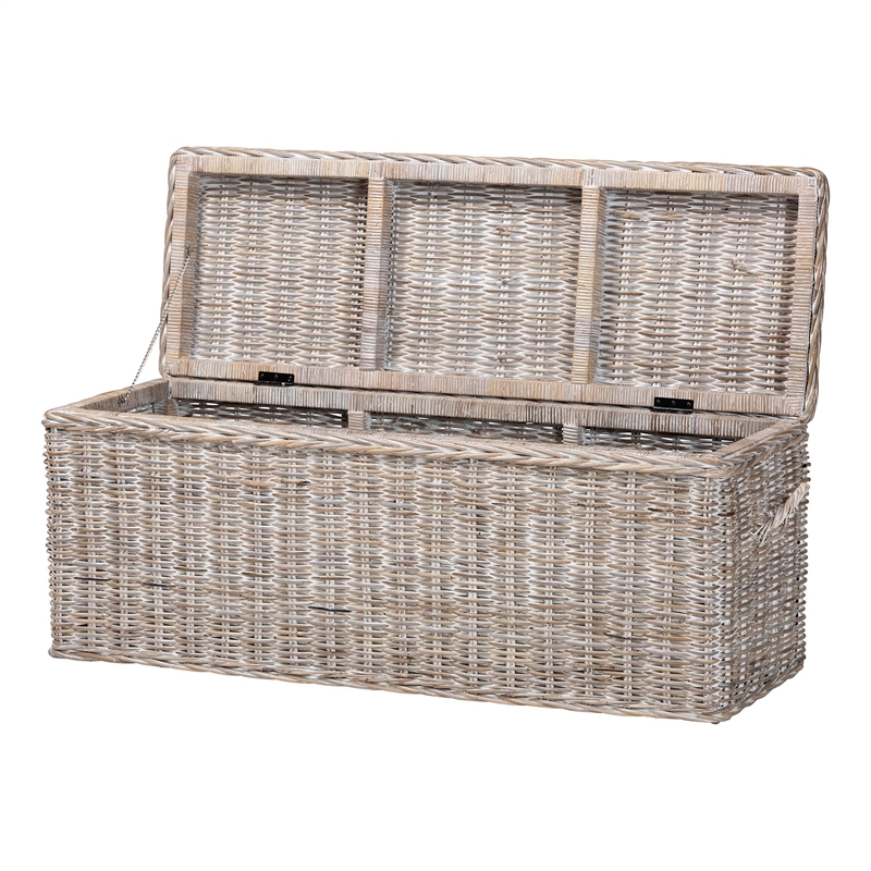 bali & pari Clarette Whitewashed Rattan Storage Bench Handwoven Storage Trunk