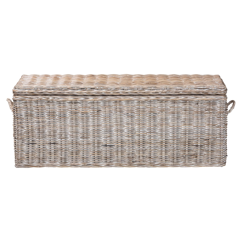 bali & pari Clarette Whitewashed Rattan Storage Bench Handwoven Storage Trunk
