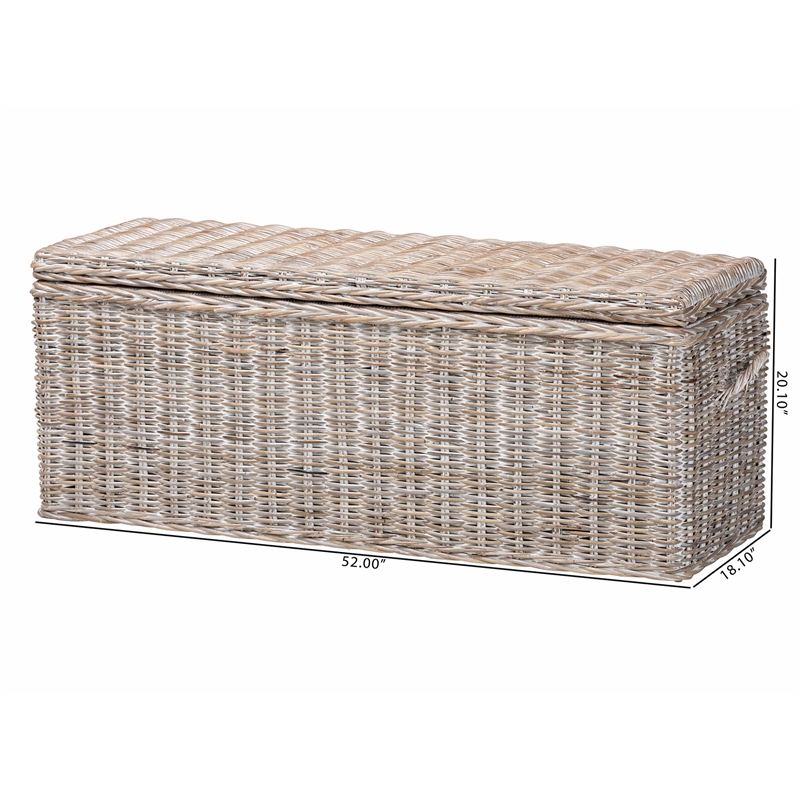 bali & pari Clarette Whitewashed Rattan Storage Bench Handwoven Storage Trunk