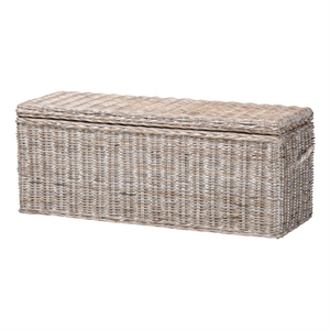 bali & pari Clarette Whitewashed Rattan Storage Bench Handwoven Storage Trunk