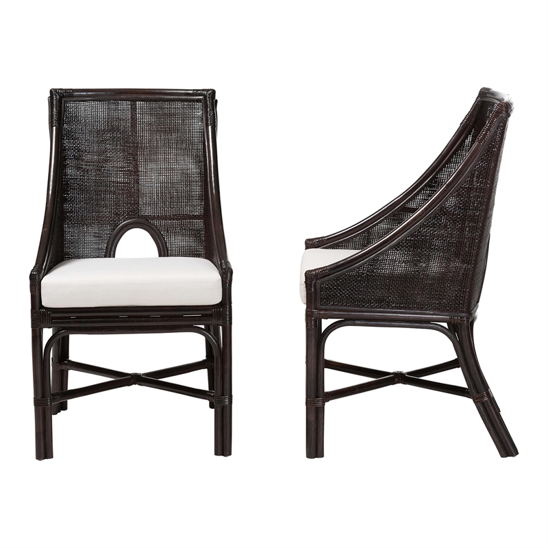 bali & pari Acton Natural Rattan 2-Piece Dining Chair Set Wicker Accent Chair