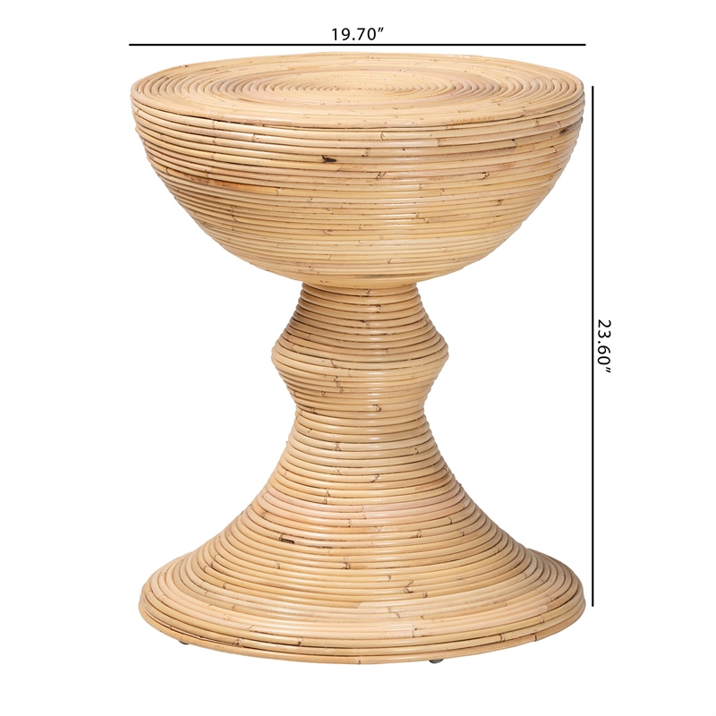 bali & pari Brookwood Natural Rattan End Table Handcrafted Accent Table