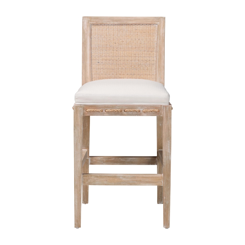 bali & pari Ashford Whitewash Rattan Counter Stool Mahogany Wood Frame