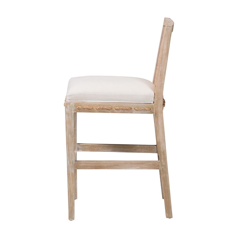 bali & pari Ashford Whitewash Rattan Counter Stool Mahogany Wood Frame