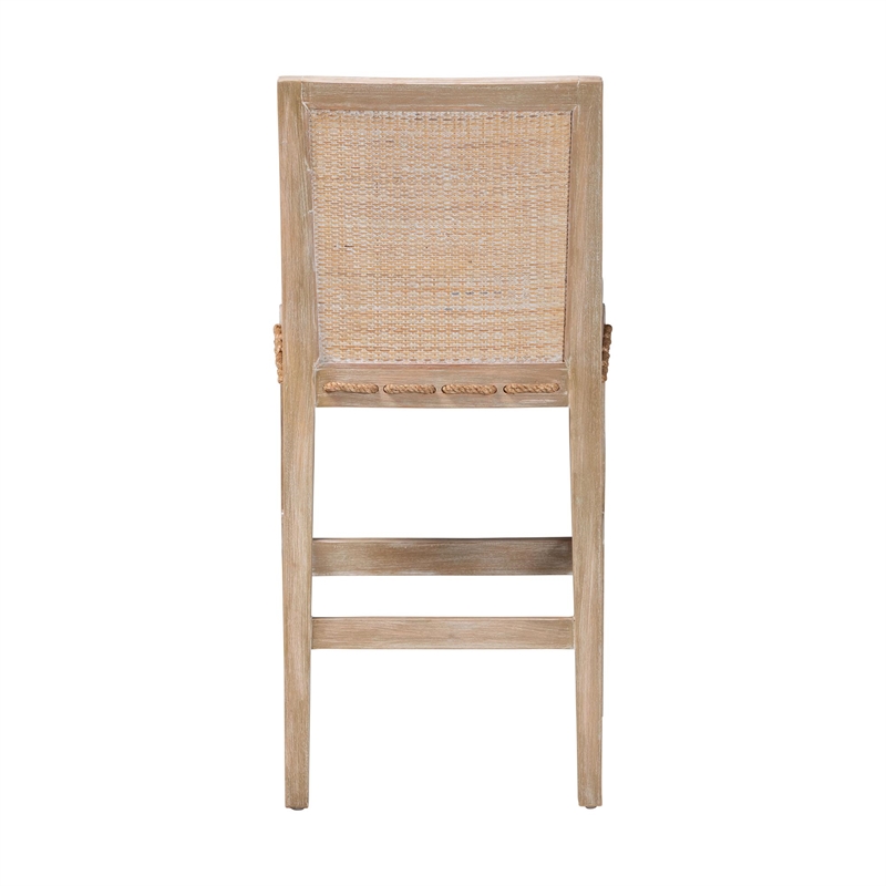 bali & pari Ashford Whitewash Rattan Counter Stool Mahogany Wood Frame
