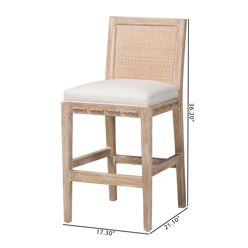 bali & pari Ashford Whitewash Rattan Counter Stool Mahogany Wood Frame