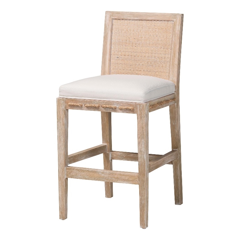 bali & pari Ashford Whitewash Rattan Counter Stool Mahogany Wood Frame