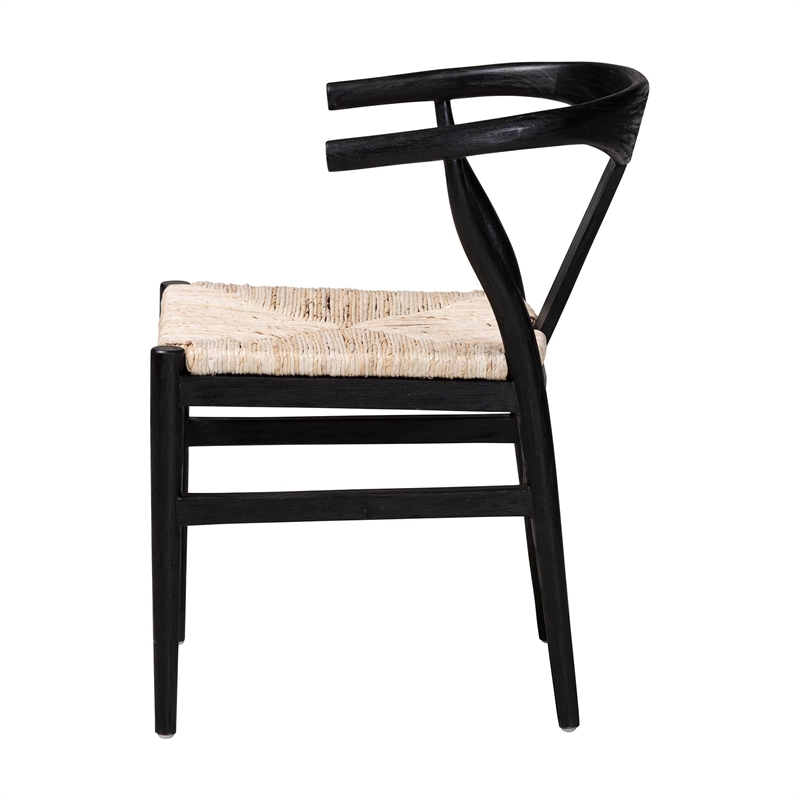 bali & pari Fika Wishbone Dining Chair with Wood Frame Armchair Black