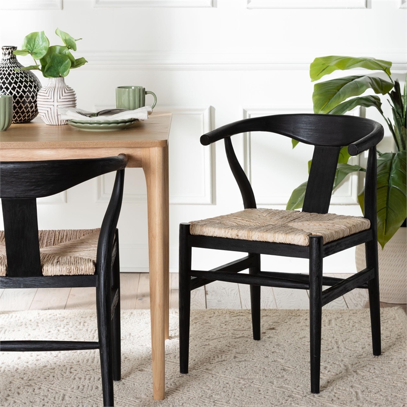 bali & pari Fika Wishbone Dining Chair with Wood Frame Armchair Black
