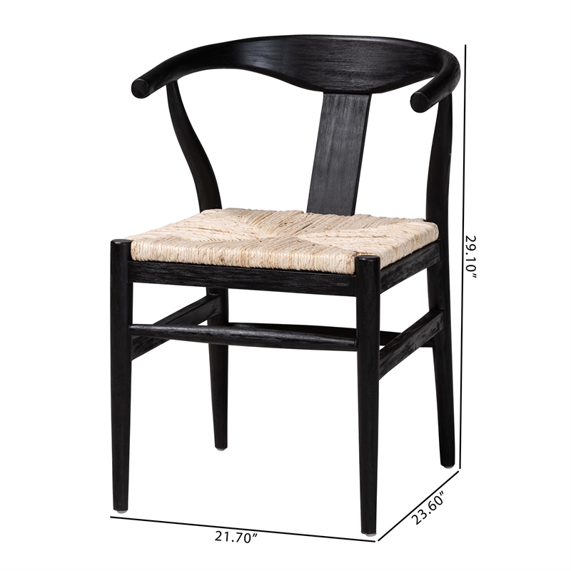 bali & pari Fika Wishbone Dining Chair with Wood Frame Armchair Black