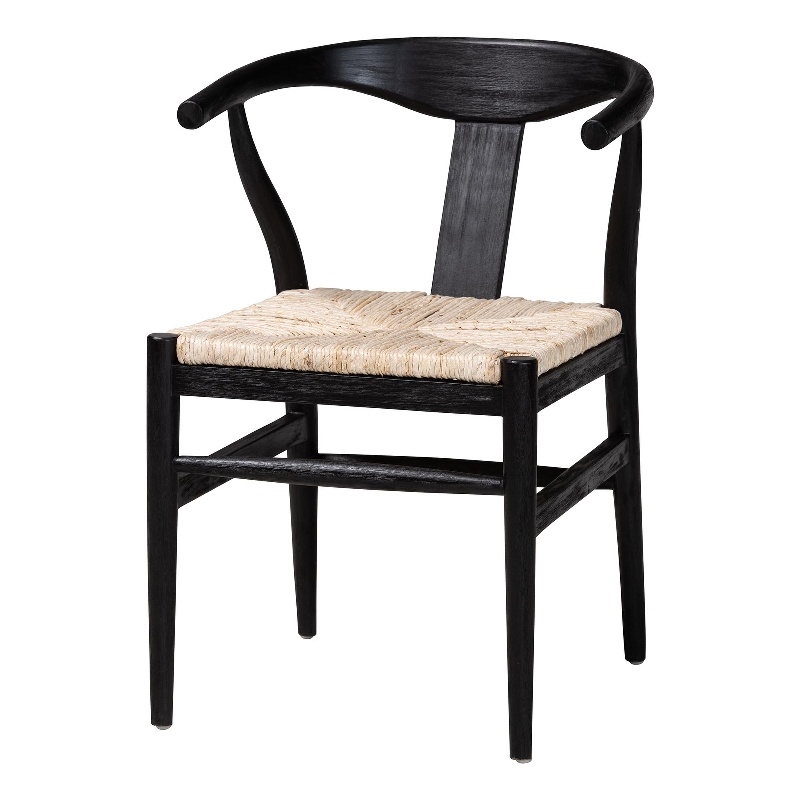 bali & pari Fika Wishbone Dining Chair with Wood Frame Armchair Black