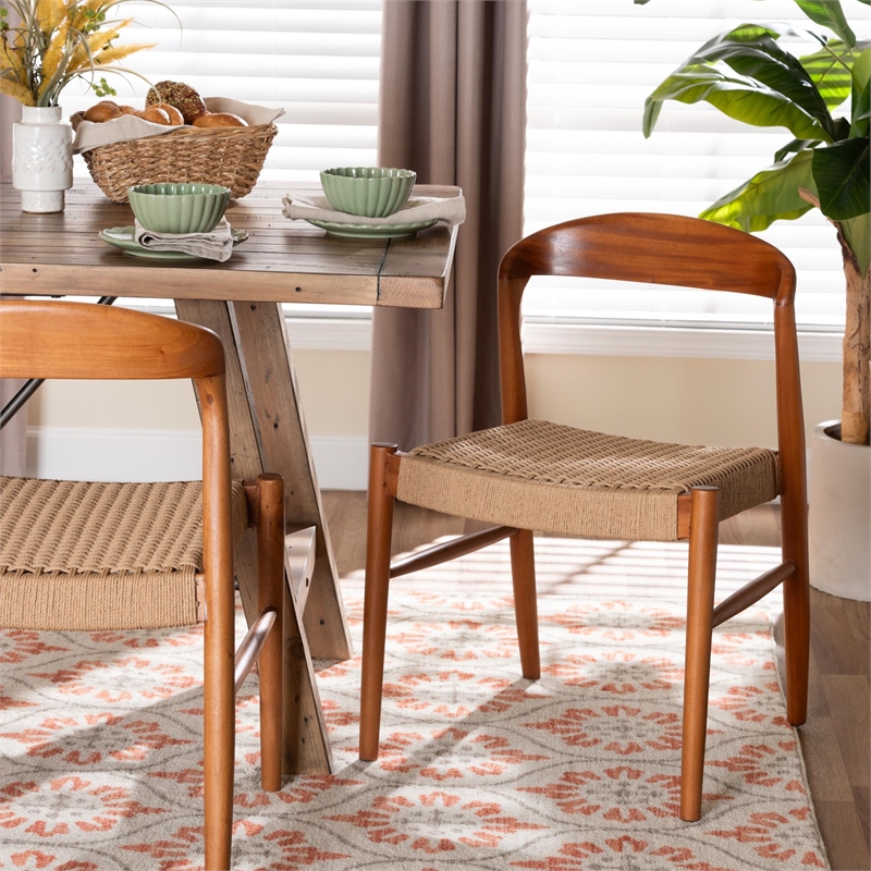 bali & pari Lorena Paper Loom Woven Dining Chair Wood Frame with Curved Back