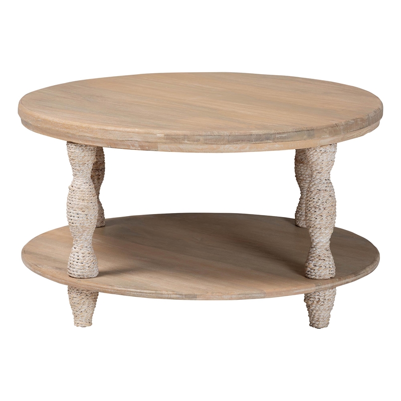 bali & pari Lejane Wood Coffee Table with Seagrass Legs Round Living Room Table