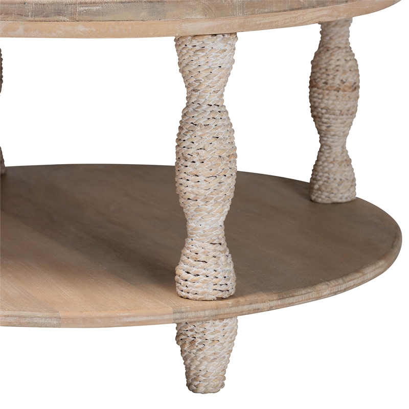 bali & pari Lejane Wood Coffee Table with Seagrass Legs Round Living Room Table