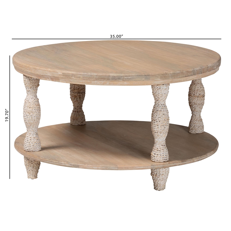 bali & pari Lejane Wood Coffee Table with Seagrass Legs Round Living Room Table