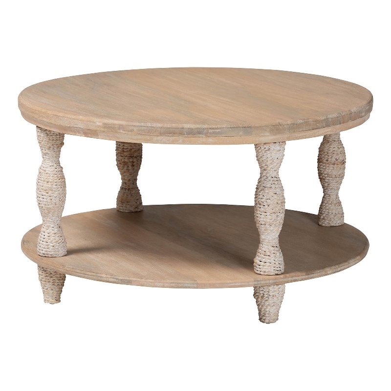 bali & pari Lejane Wood Coffee Table with Seagrass Legs Round Living Room Table