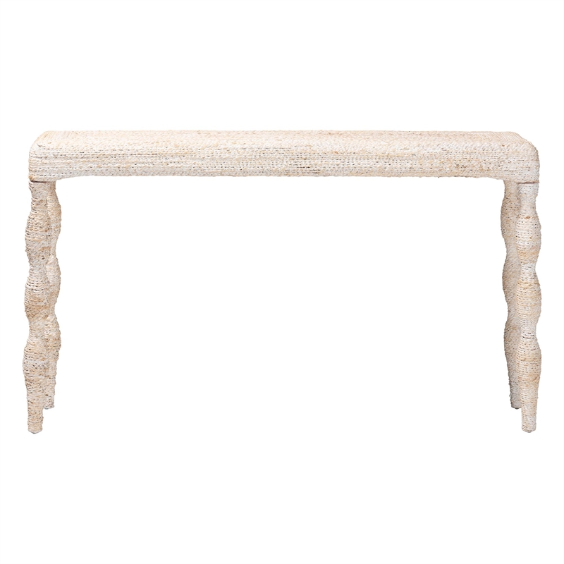 bali & pari Lejane Woven Seagrass Console Table Wicker Waterfall Accent Table