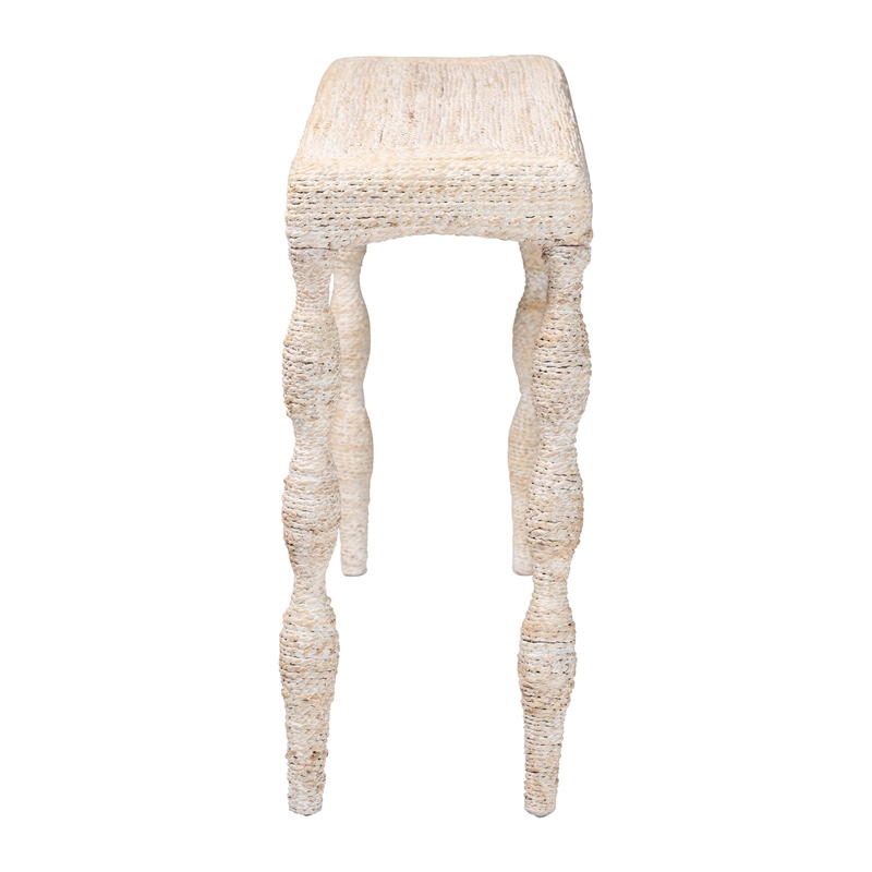 bali & pari Lejane Woven Seagrass Console Table Wicker Waterfall Accent Table