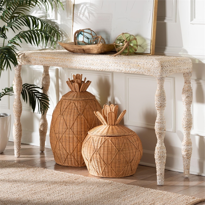 bali & pari Lejane Woven Seagrass Console Table Wicker Waterfall Accent Table