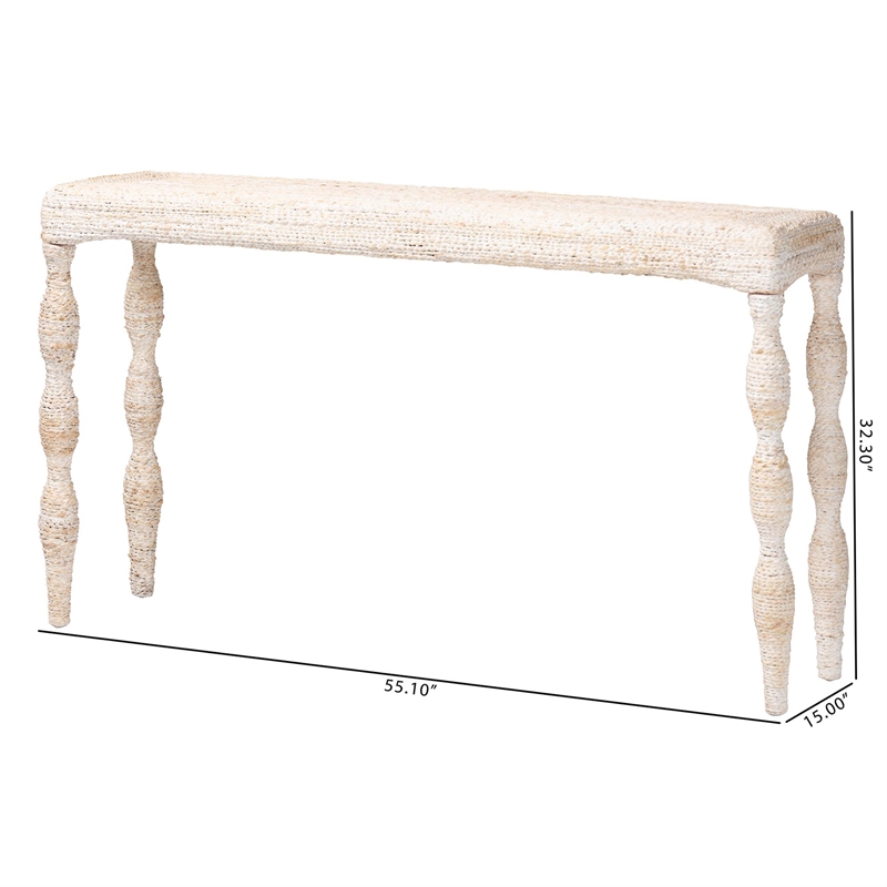 bali & pari Lejane Woven Seagrass Console Table Wicker Waterfall Accent Table