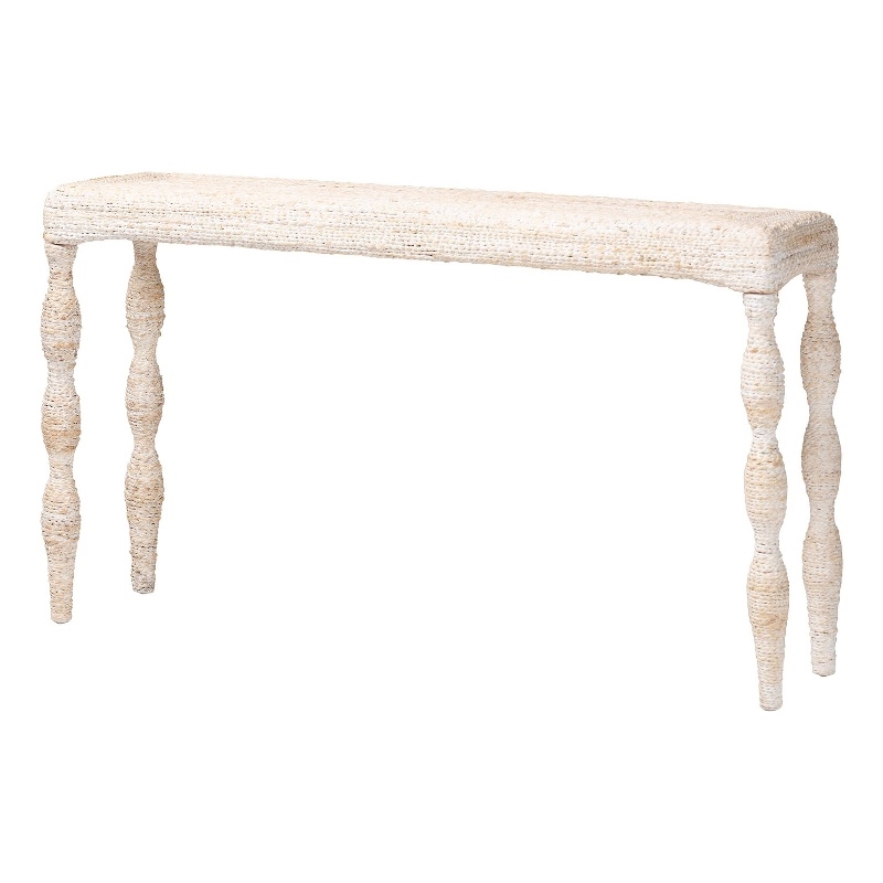 bali & pari Lejane Woven Seagrass Console Table Wicker Waterfall Accent Table