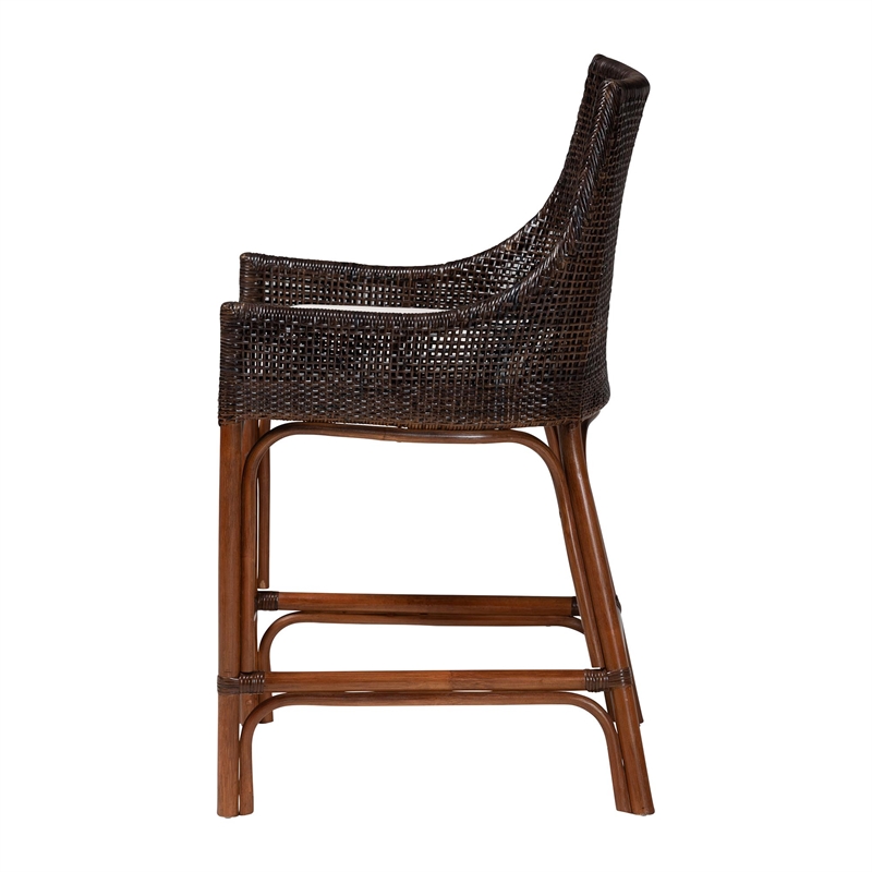 bali & pari Petra Natural Rattan Counter Stool Wicker Accent Stool Espresso