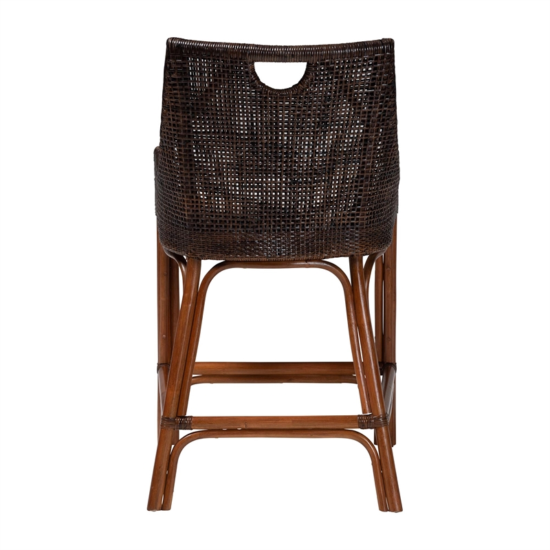 bali & pari Petra Natural Rattan Counter Stool Wicker Accent Stool Espresso