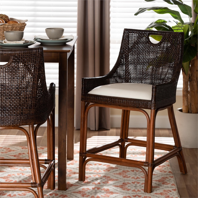 bali & pari Petra Natural Rattan Counter Stool Wicker Accent Stool Espresso