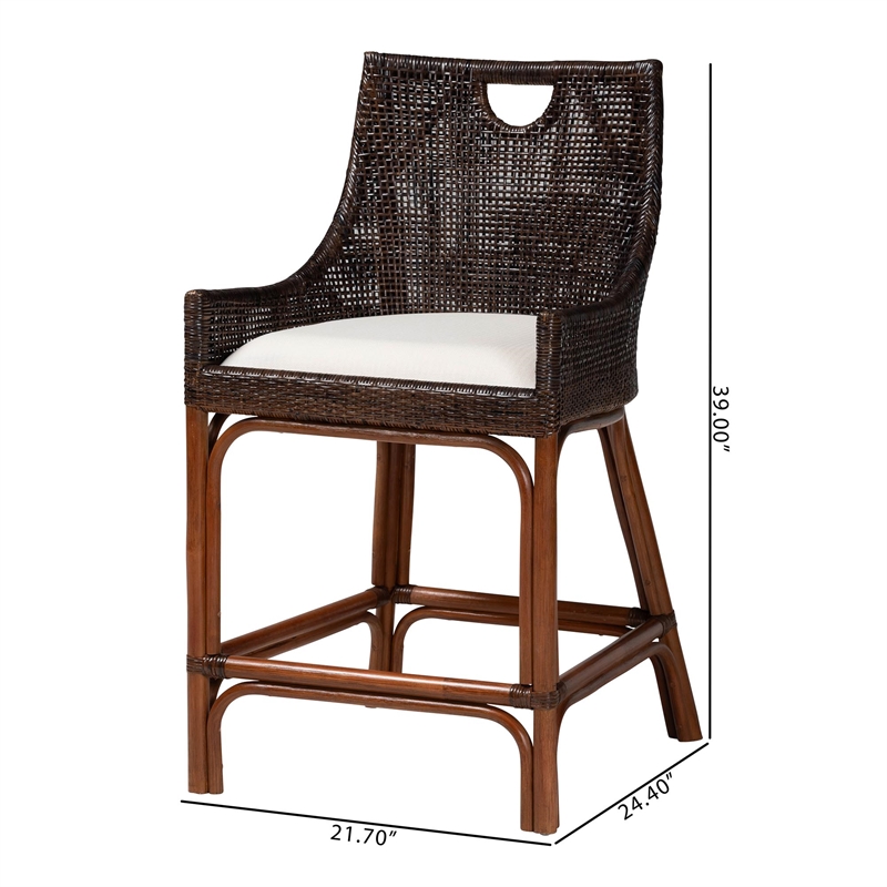 bali & pari Petra Natural Rattan Counter Stool Wicker Accent Stool Espresso