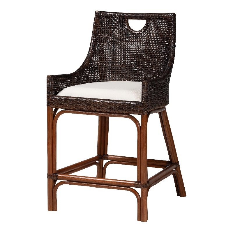 bali & pari Petra Natural Rattan Counter Stool Wicker Accent Stool Espresso
