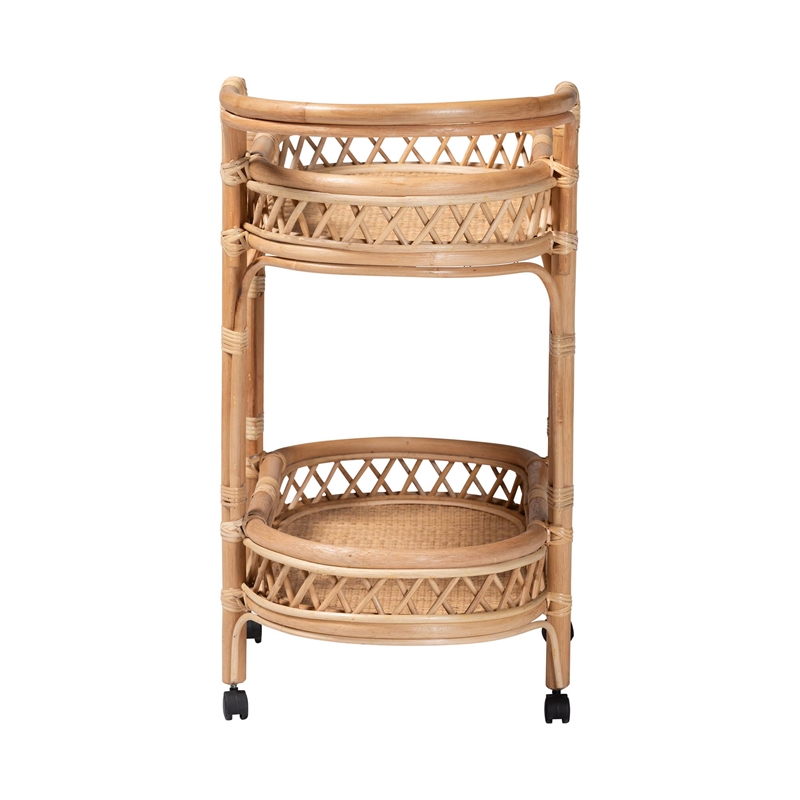 bali & pari Raul Natural Rattan Kitchen Cart 2-Tier Storage Trolley with Handle
