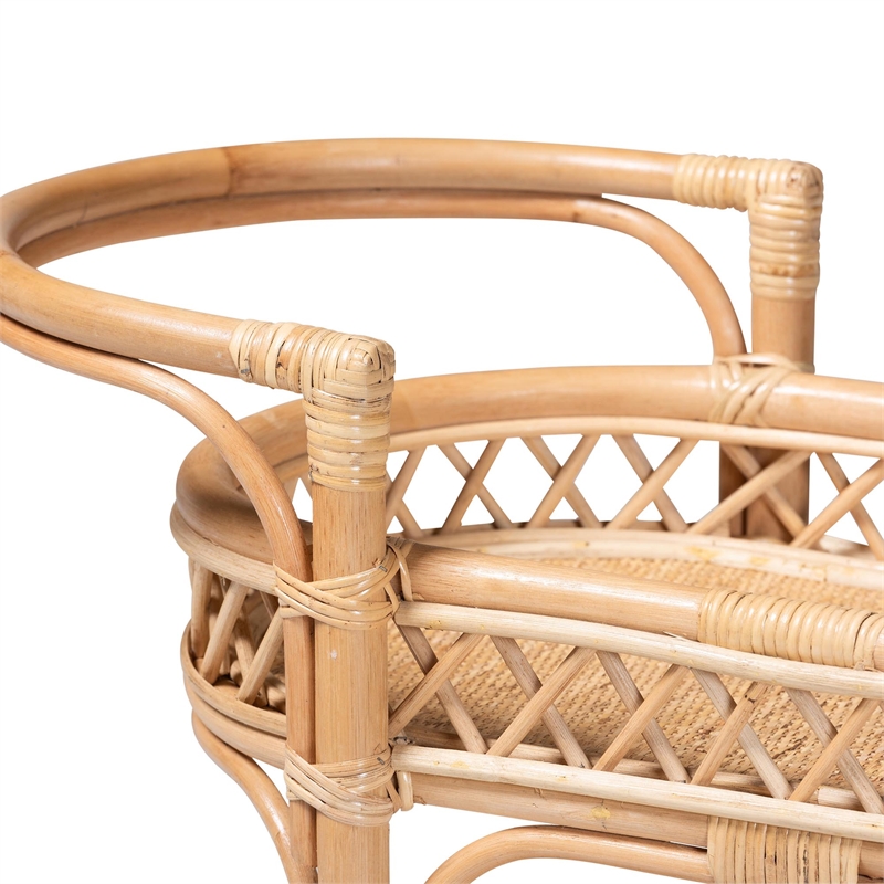 bali & pari Raul Natural Rattan Kitchen Cart 2-Tier Storage Trolley with Handle