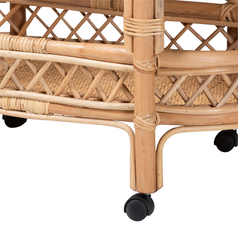 bali & pari Raul Natural Rattan Kitchen Cart 2-Tier Storage Trolley with Handle