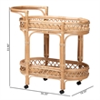 bali & pari Raul Natural Rattan Kitchen Cart 2-Tier Storage Trolley with Handle