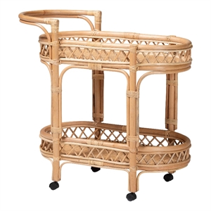 bali & pari Raul Natural Rattan Kitchen Cart 2-Tier Storage Trolley with Handle