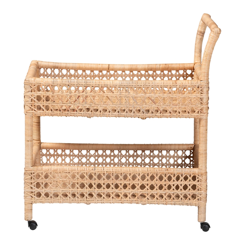bali & pari Alaina Natural Rattan Kitchen Cart 2-Tier Handwoven Storage Trolley