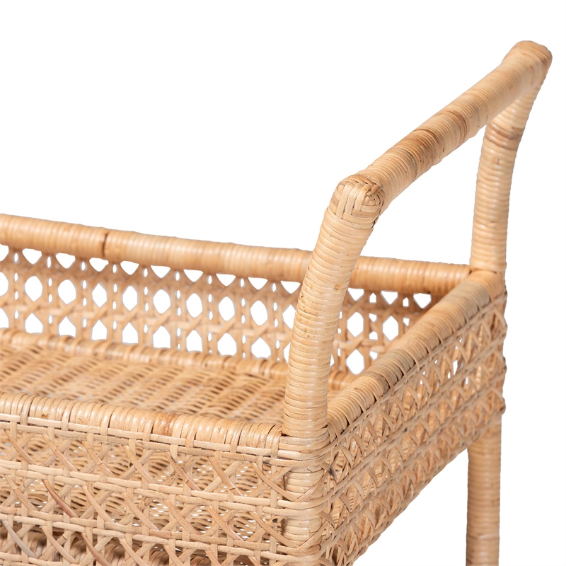 bali & pari Alaina Natural Rattan Kitchen Cart 2-Tier Handwoven Storage Trolley