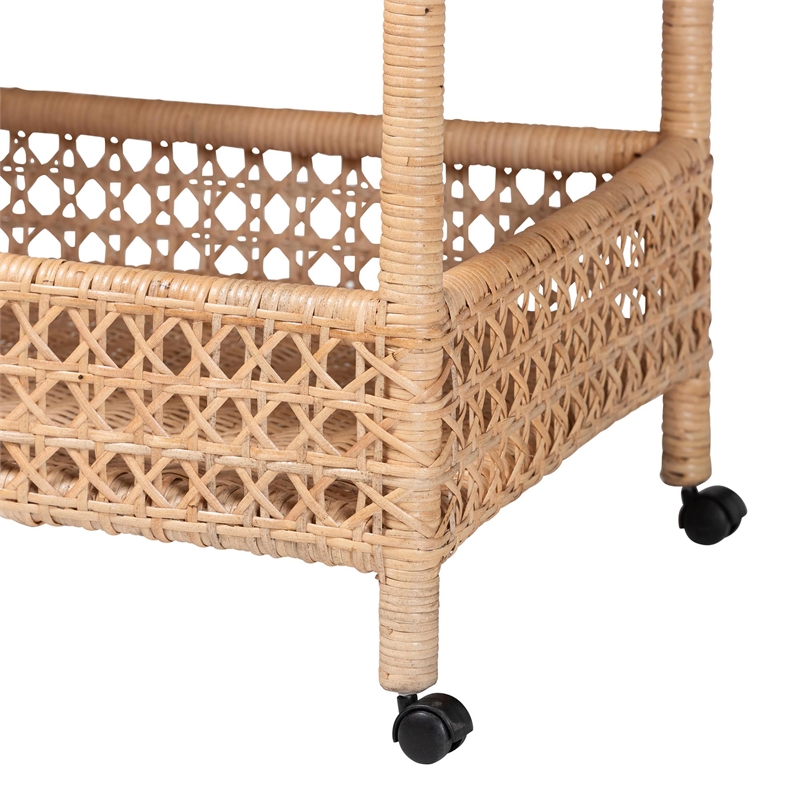bali & pari Alaina Natural Rattan Kitchen Cart 2-Tier Handwoven Storage Trolley