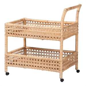 bali & pari Alaina Natural Rattan Kitchen Cart 2-Tier Handwoven Storage Trolley