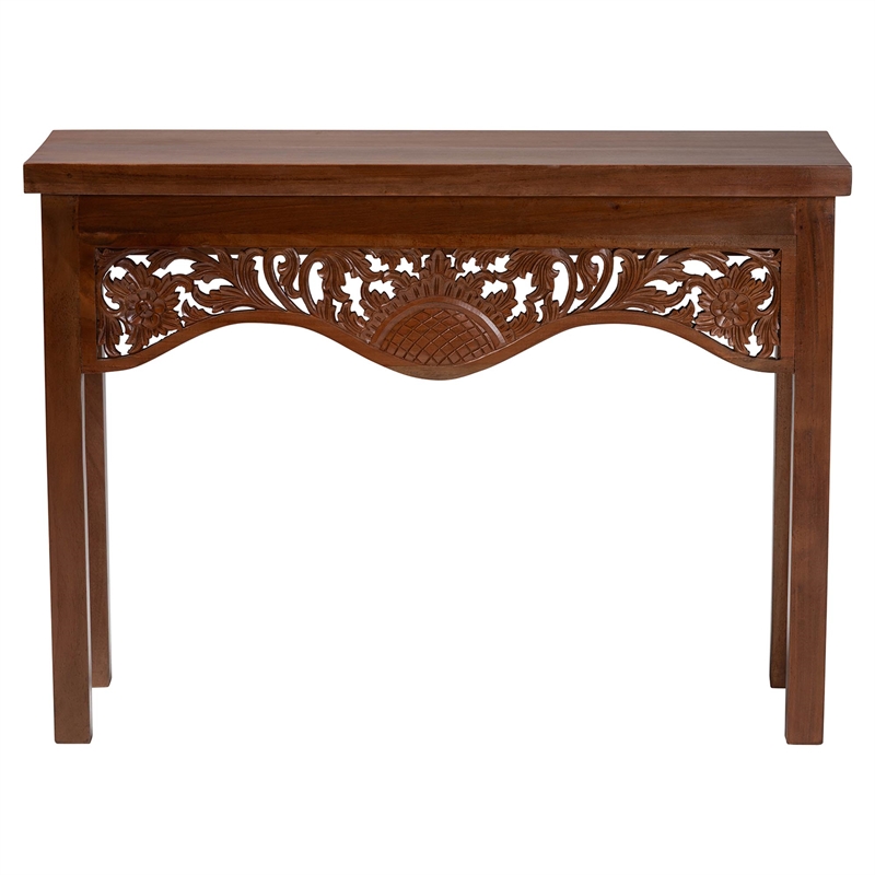 bali & pari Alannis Mahogany Wood Console Table - Accent Table with Floral Apron