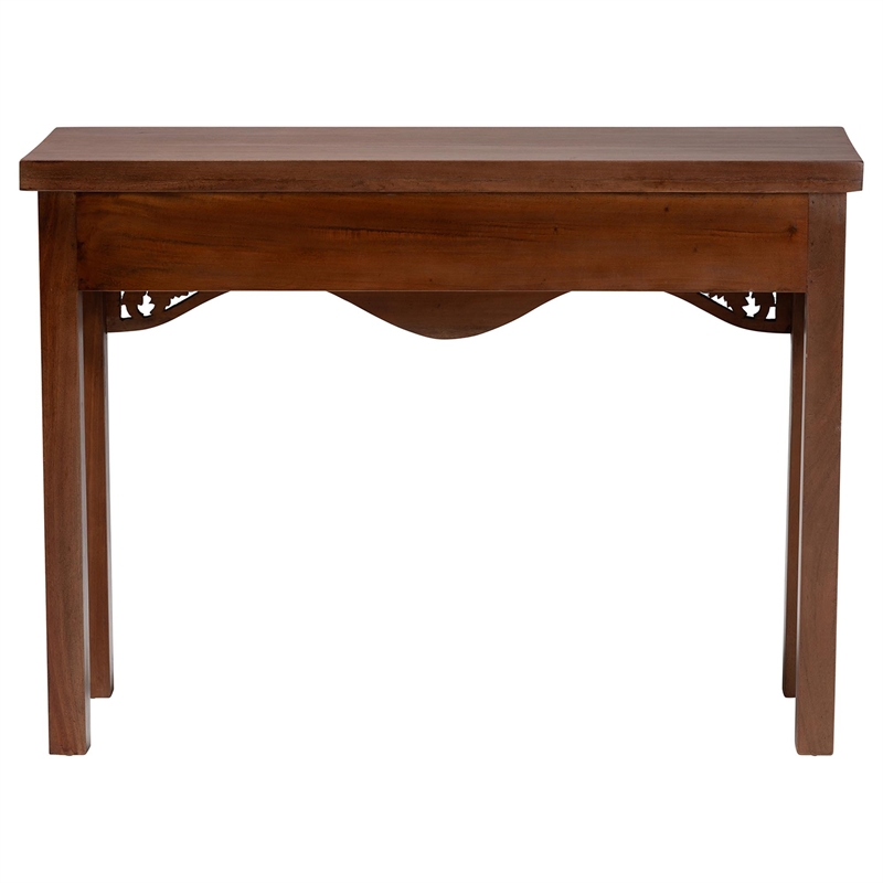 bali & pari Alannis Mahogany Wood Console Table - Accent Table with Floral Apron